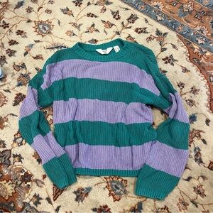 H&M Green and Lavender Striped Crewneck Sweater